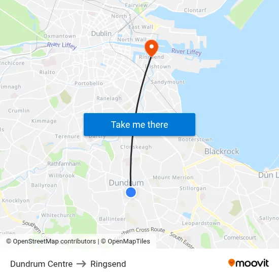 Dundrum Centre to Ringsend map