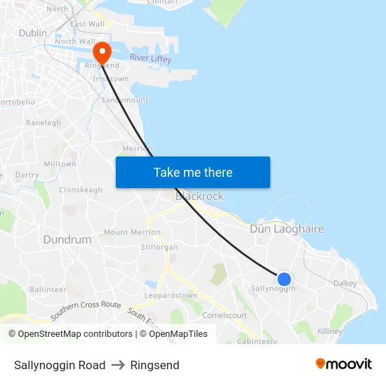 Sallynoggin Road to Ringsend map