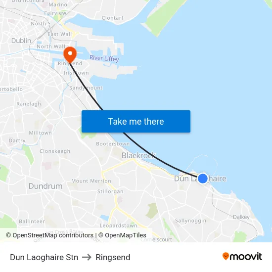 Dun Laoghaire Stn to Ringsend map