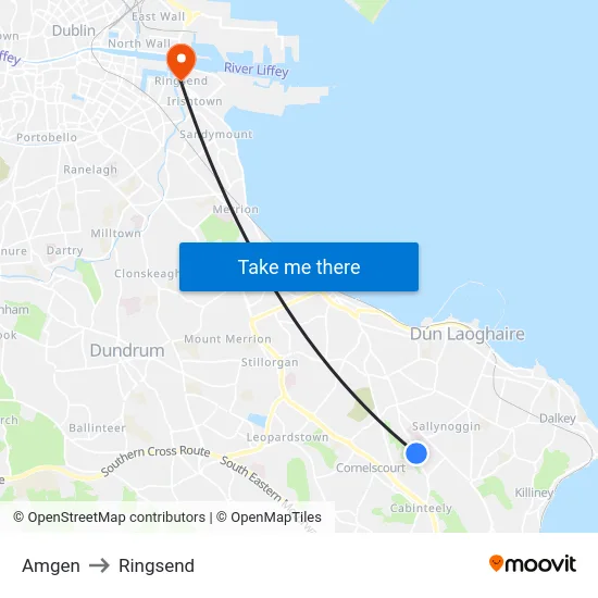 Amgen to Ringsend map