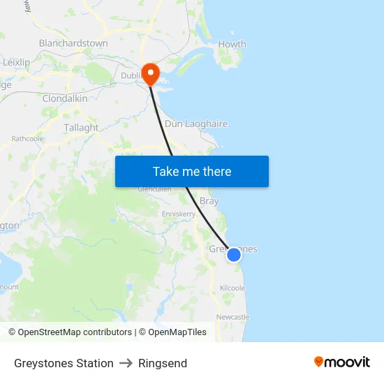 Greystones Station to Ringsend map