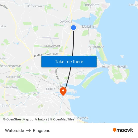 Waterside to Ringsend map