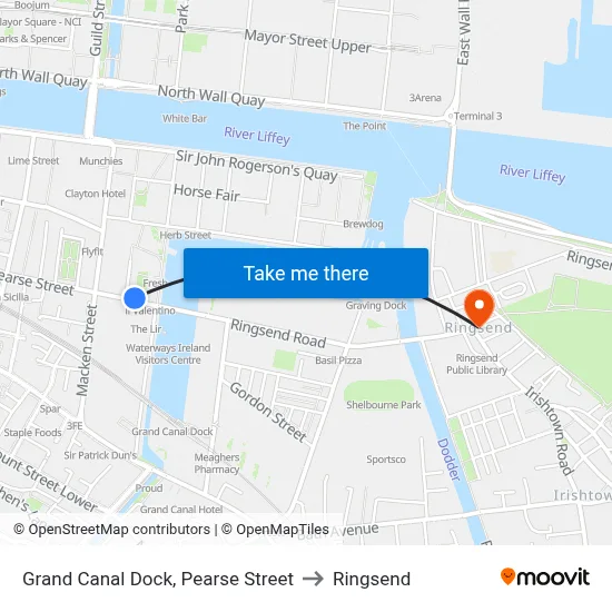 Grand Canal Dock, Pearse Street to Ringsend map