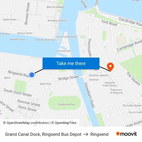 Grand Canal Dock, Ringsend Bus Depot to Ringsend map