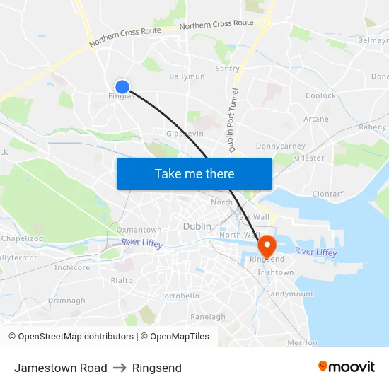 Jamestown Road to Ringsend map