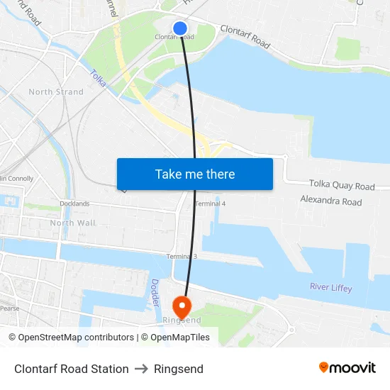 Clontarf Road Station to Ringsend map