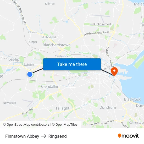 Finnstown Abbey to Ringsend map