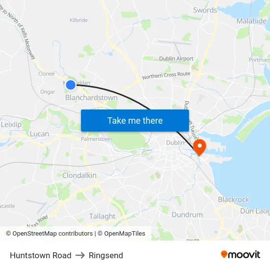 Huntstown Road to Ringsend map