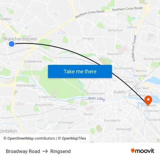 Broadway Road to Ringsend map