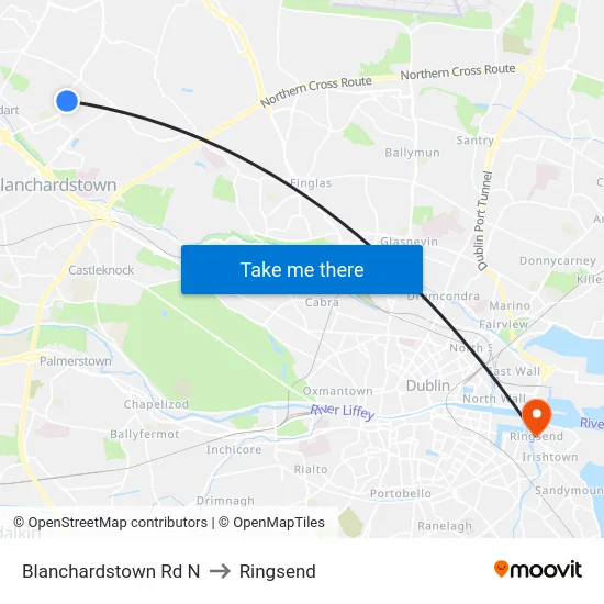 Blanchardstown Rd N to Ringsend map
