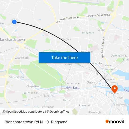 Blanchardstown Rd N to Ringsend map