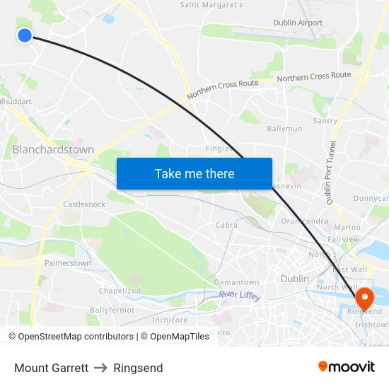 Mount Garrett to Ringsend map