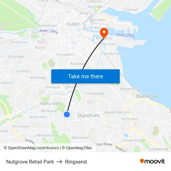 Nutgrove Retail Park to Ringsend map