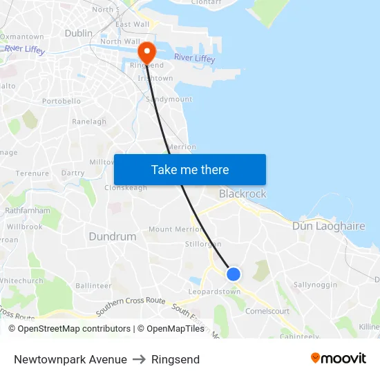 Newtownpark Avenue to Ringsend map