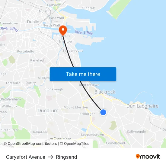 Carysfort Avenue to Ringsend map