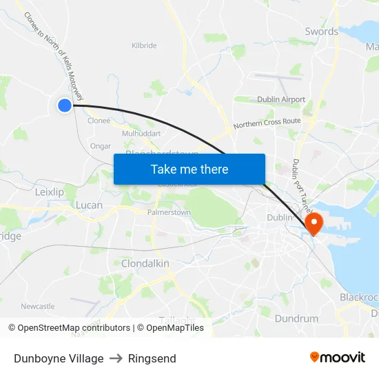 Dunboyne Village to Ringsend map
