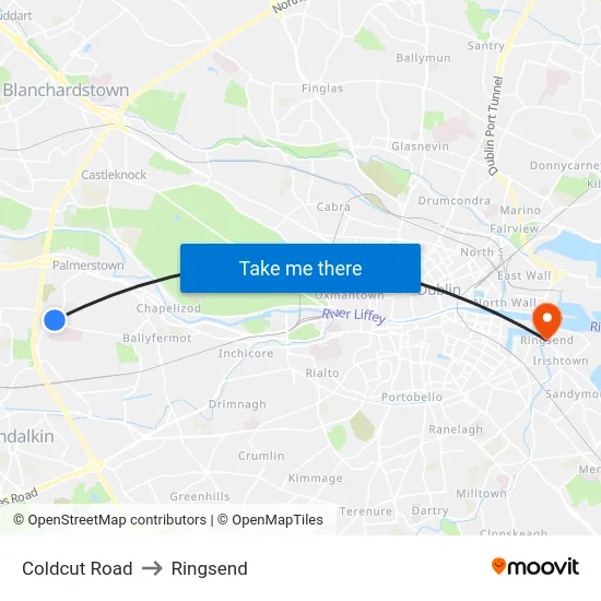 Coldcut Road to Ringsend map