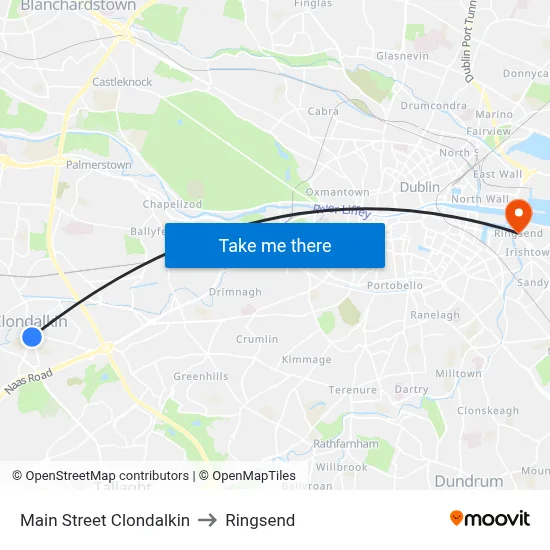 Main Street Clondalkin to Ringsend map