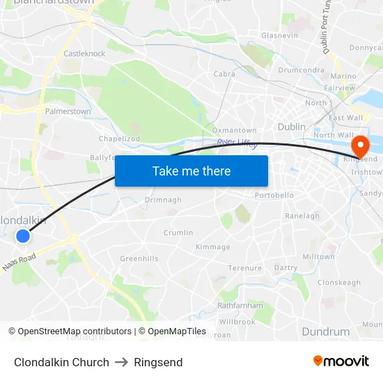 Clondalkin Church to Ringsend map