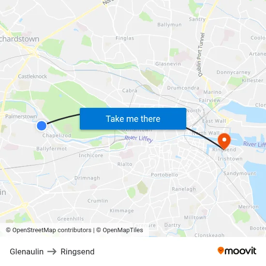 Glenaulin to Ringsend map
