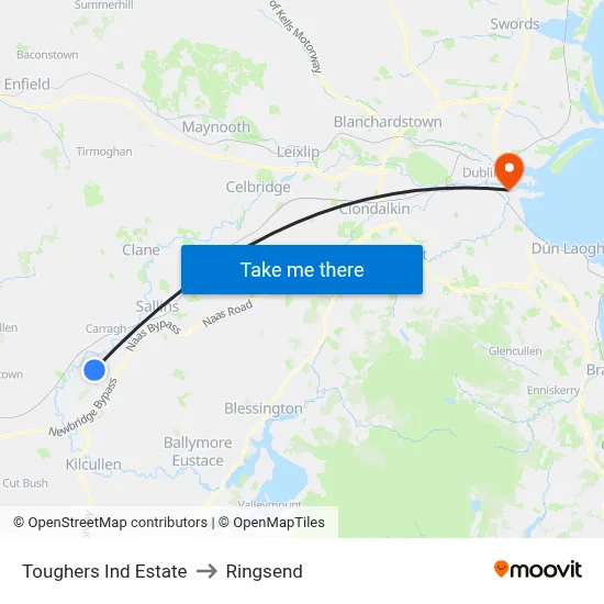 Toughers Ind Estate to Ringsend map