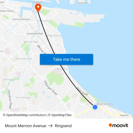 Mount Merrion Avenue to Ringsend map