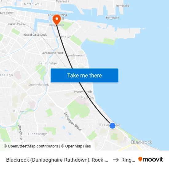 Blackrock (Dunlaoghaire-Rathdown), Rock Road (Booterstown Hall) to Ringsend map