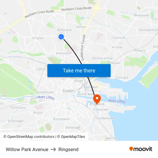 Willow Park Avenue to Ringsend map