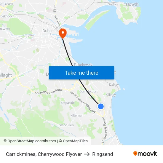 Carrickmines, Cherrywood Flyover to Ringsend map