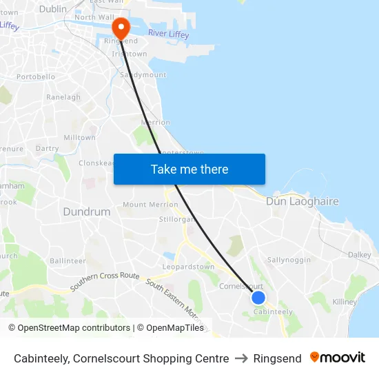 Cabinteely, Cornelscourt Shopping Centre to Ringsend map