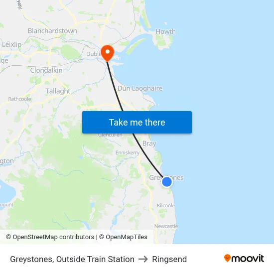Greystones, Outside Train Station to Ringsend map