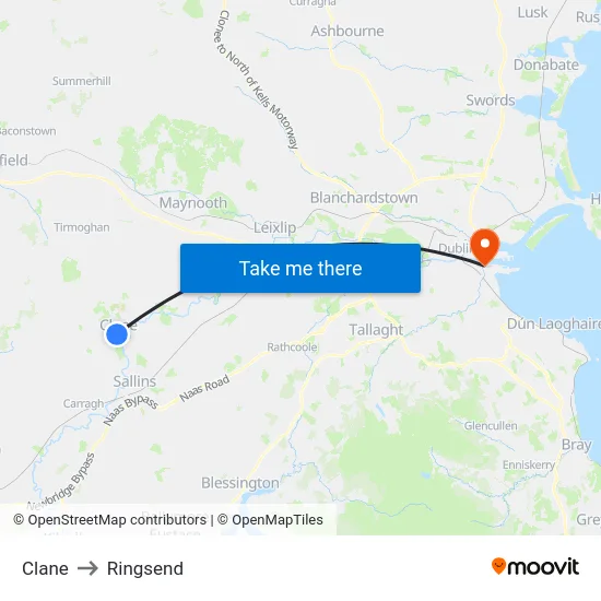 Clane to Ringsend map