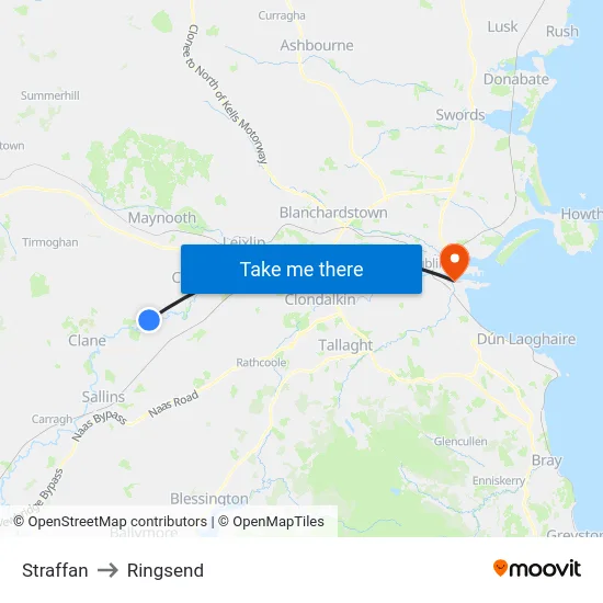 Straffan to Ringsend map