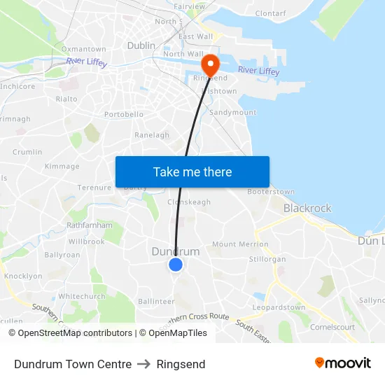 Dundrum Town Centre to Ringsend map