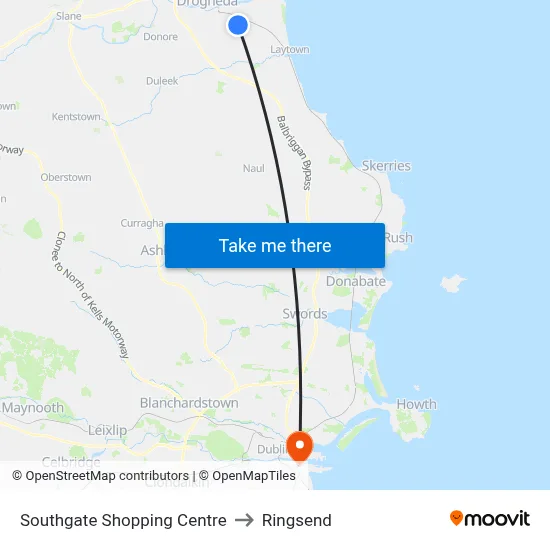Southgate Shopping Centre to Ringsend map