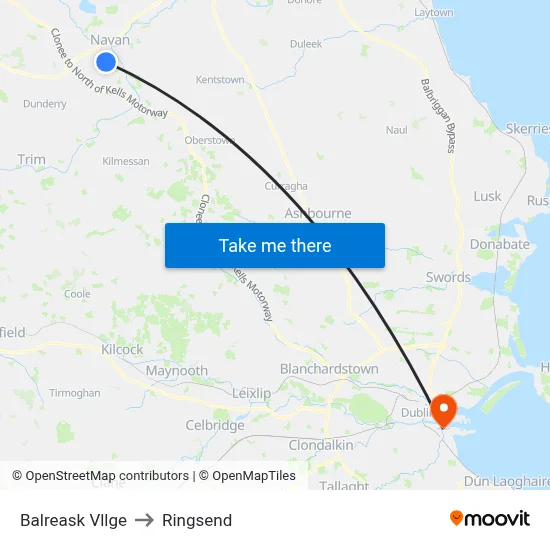 Balreask Vllge to Ringsend map