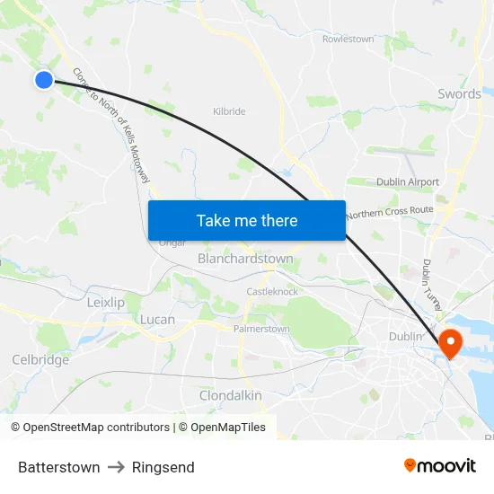 Batterstown to Ringsend map