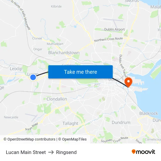Lucan Main Street to Ringsend map