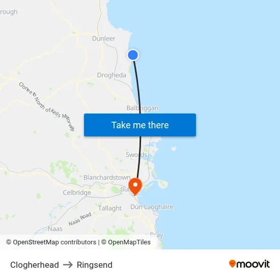 Clogherhead to Ringsend map