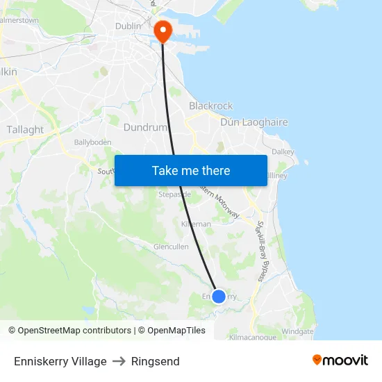 Enniskerry Village to Ringsend map