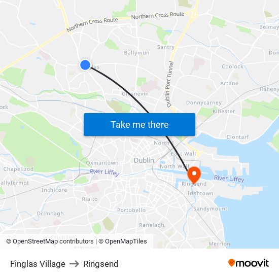 Finglas Village to Ringsend map