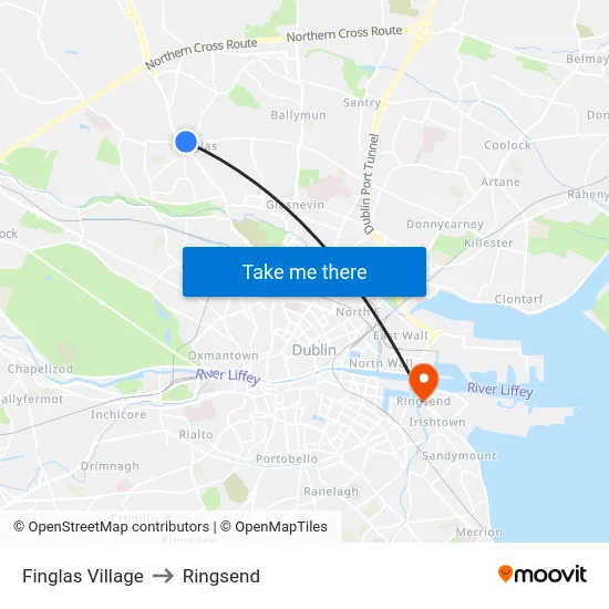 Finglas Village to Ringsend map