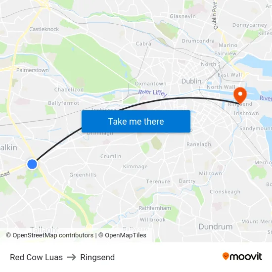 Red Cow Luas to Ringsend map