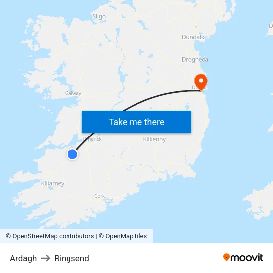 Ardagh to Ringsend map