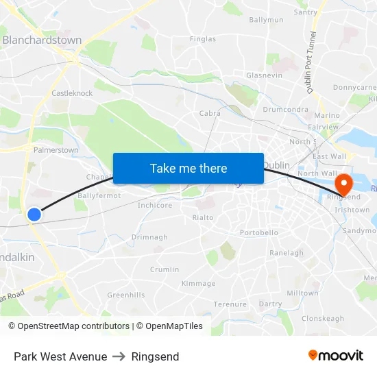Park West Avenue to Ringsend map