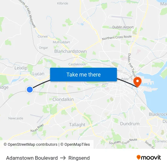 Adamstown Boulevard to Ringsend map