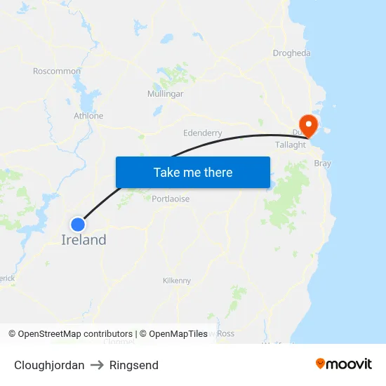 Cloughjordan to Ringsend map