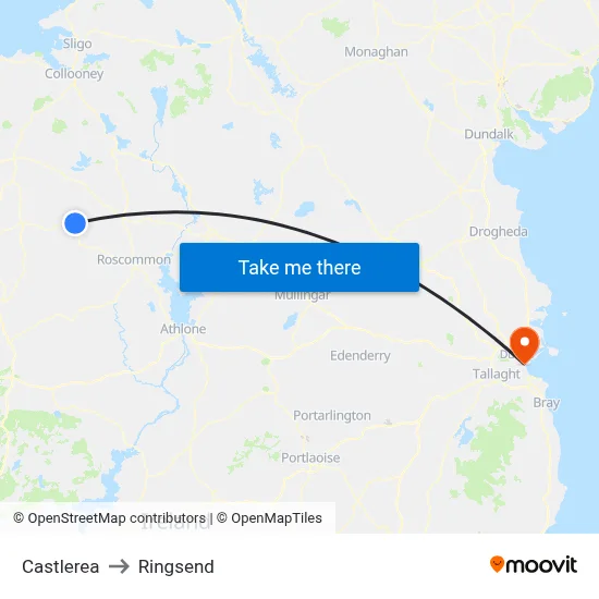 Castlerea to Ringsend map