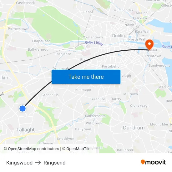 Kingswood to Ringsend map