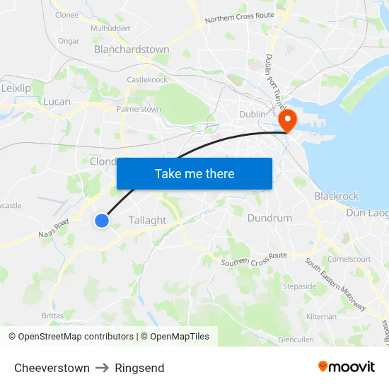 Cheeverstown to Ringsend map